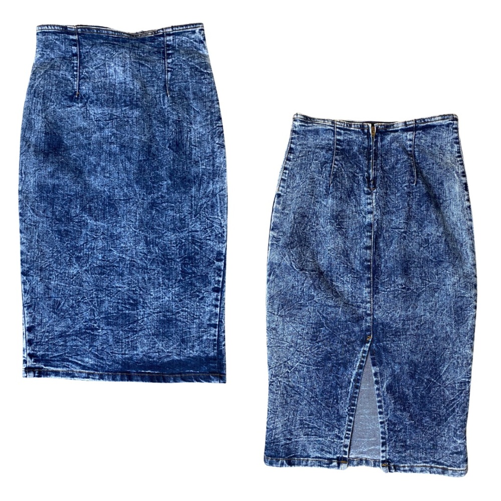 Vintage 80’s 90’s Acid Wash Denim Pencil midi skirt (M)